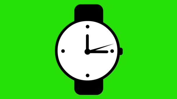 Animación en bucle de las agujas del reloj en blanco y negro sobre un fondo clave de croma verde - Metraje, vídeo