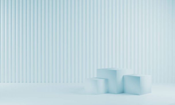Cosmetic podium product minimal scene with platform background 3d render. Display stand for pastel blue green color mock up. stand to show beauty  backdrop on pedestal. Simple Cylinder Sweet design - Fotoğraf, Görsel