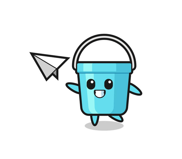 plastový kbelík kreslený postava házení papírem letadlo, roztomilý styl design pro t košile, samolepka, logo prvek - Vektor, obrázek