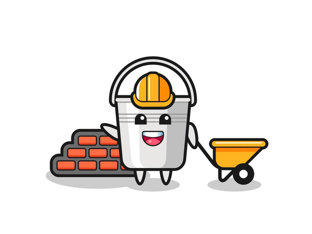 Cartoon character of metal bucket as a builder , cute style design for t shirt, sticker, logo element - Vector, Image