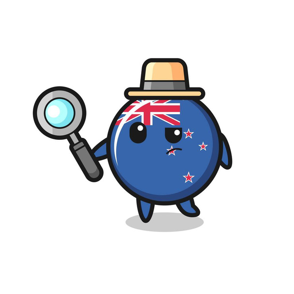 nuevo personaje detective de la insignia de Zealand bandera está analizando un caso, lindo diseño de estilo para camiseta, pegatina, elemento de logotipo - Vector, imagen