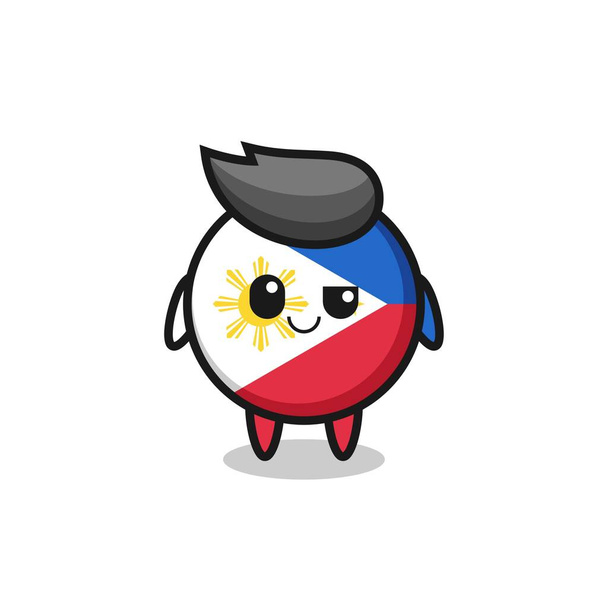 philippines drapeau insigne dessin animé avec une expression arrogante, conception de style mignon pour t-shirt, autocollant, élément de logo - Vecteur, image