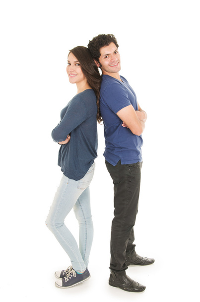 young couple in blue - Фото, зображення