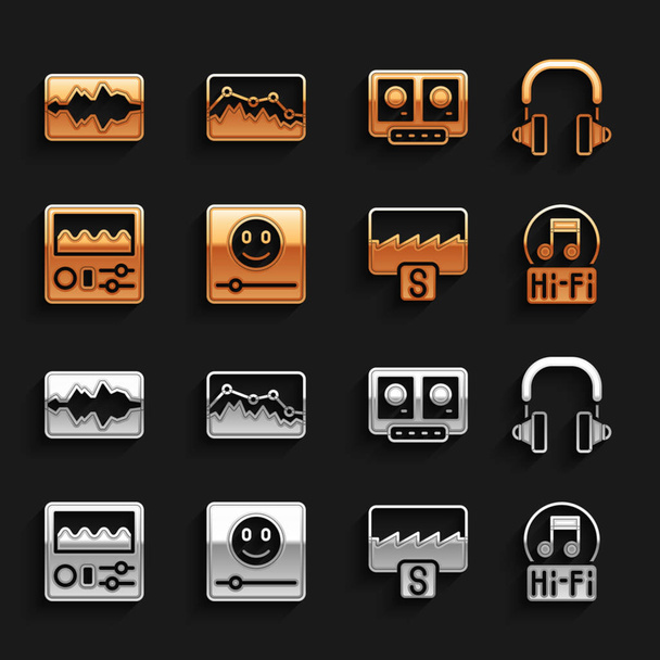 Set Music player, Headphones, note, tone, wave equalizer, Drum machine, DJ remote and mixing music,  and  icon. Vector - Vektör, Görsel