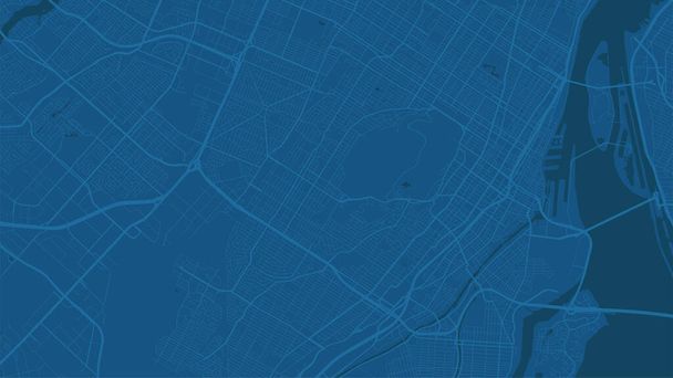 Donkerblauwe Montreal City gebied vector achtergrond kaart, straten en water cartografie illustratie. Breedbeeldverhouding, digitale plattegrond. - Vector, afbeelding