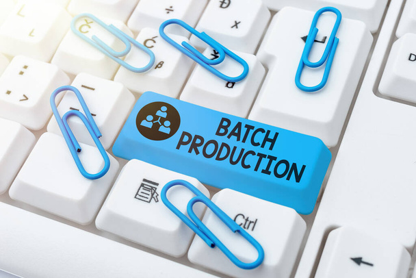 Text caption presenting Batch Production. Business concept products are manufactured in groups called batches Abstract Sending Multiple Messages Online, Typing Group Lessons - Photo, Image