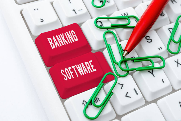 Conceptual display Banking Software. Business approach typically refers to core banking software and interfaces Posting New Social Media Content, Abstract Creating Online Blog Page - Fotó, kép