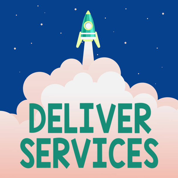 Conceptual display Deliver Services. Word for the act of providing a delivery services to customers Abstract Reaching Top Level, Rocket Science Presentation Designs - Foto, afbeelding
