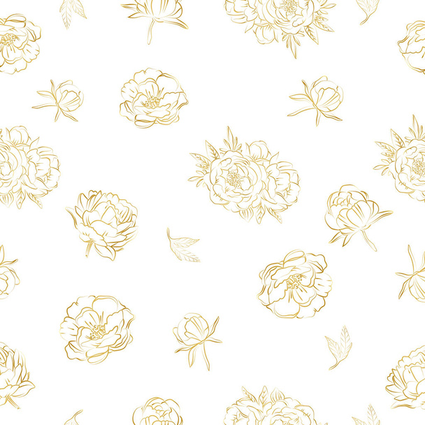 Elegant outline sketching of peony's flowers, vector illustration, seamless pattern - Wektor, obraz