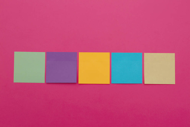 Colorful sticky notes on pink background, flat lay - Photo, Image