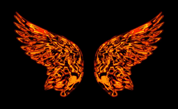 Égő angyalszárnyak. Művészi tervezésű tüzes szárnyak elszigetelt háttérrel. Tűz Égő angyal vagy démon szárnyak. - Fotó, kép
