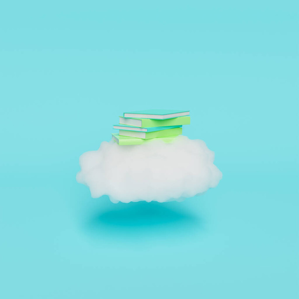 books on top of a cloud. minimal concept of education and back to school. 3d rendering - Photo, Image