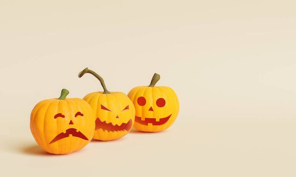 Halloween pumpkins on pastel background and space for text. 3d rendering - Фото, зображення