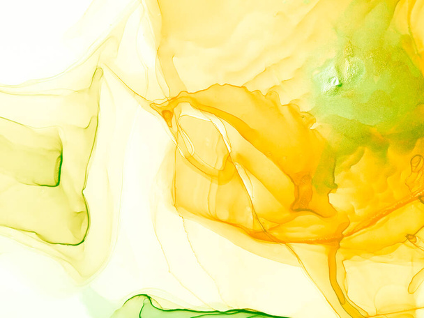 Orange Abstract Painting. Water Imitation. Watercolor Pattern. Watercolor Print. Splash Banner. Ink Graffiti. Alcohol Ink Art. Floral Wet Art Print. Deep Green Alcohol Ink Pattern. - Photo, Image