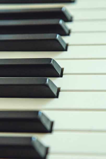 piano keys close up in a concert hall - Фото, изображение