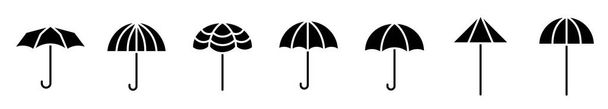 Umbrella icons. Set of umbrella icons. Vector illustration. Black icons of umbrella - Vector, Image