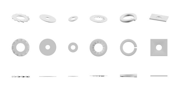 Arandelas de perno maqueta aislado sobre fondo blanco - 3d render - Foto, Imagen
