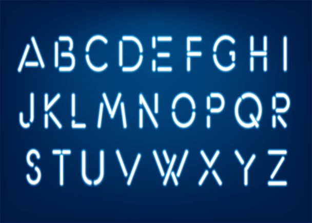 Alphabet font glowing neon light. Graphic concept for your design  - ベクター画像