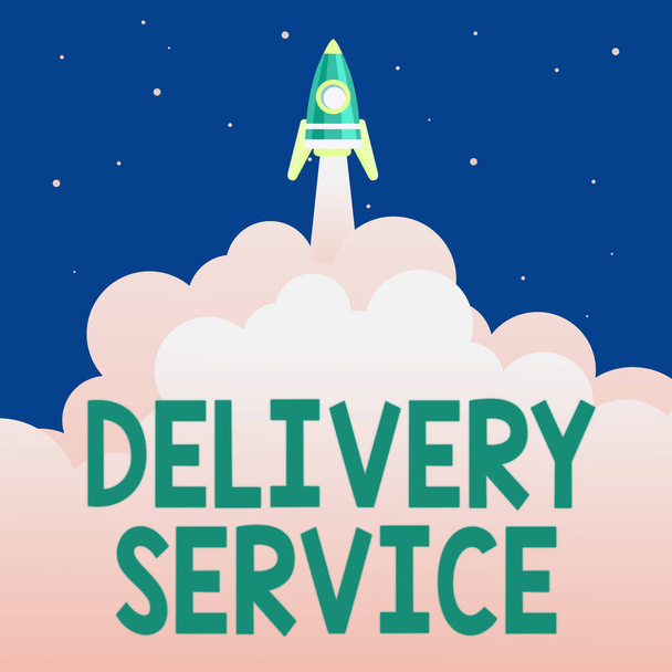 Testo che mostra l'ispirazione Delivery Service. Business approach the act of providing a delivery services to customers Abstract Reaching Top Level, Rocket Science Presentation Designs - Foto, immagini