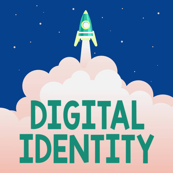 Conceptual caption Digital Identity. Business approach networked identity adopted or claimed in cyberspace Abstract Reaching Top Level, Rocket Science Presentation Designs - Fotó, kép