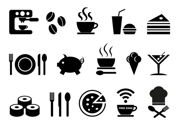 Alimentos, restaurante, cocina concepto vector icono conjunto - Vector, imagen