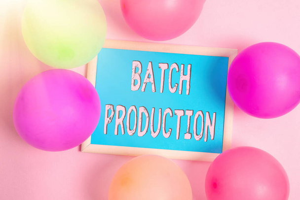 Sign displaying Batch Production. Concept meaning products are manufactured in groups called batches Colorful Party Invitation Designs Bright Celebration Planning Ideas - Photo, Image