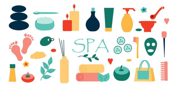 Relaxing spa set. Accessories for spa items and care for the sub. Flat illustration.Vector. - Vector, Image