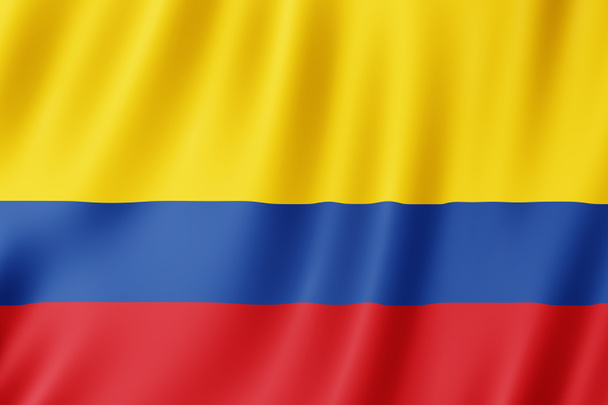 Η σημαία της Κολομβίας κυματίζει στον άνεμο. - Φωτογραφία, εικόνα
