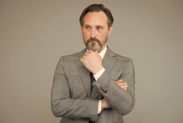 mature businessman with beard and moustache wear stylish formal suit, modern life - Fotoğraf, Görsel