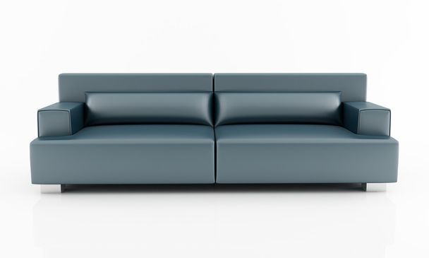 Sofá moderno de cuero azul marino aislado en blanco
 - Foto, imagen