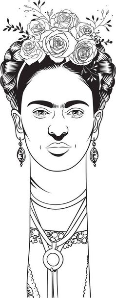 Frida Kahlo im Cartoon-Stil Porträt, Sie war eine mexikanische Malerin bekannt für ihre vielen Porträts, Selbstporträts und Werke von der Natur und Artefakte Mexikos inspiriert - Vektor, Bild
