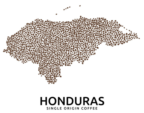 Shape of Honduras map made of scattered coffee beans, country name below - Διάνυσμα, εικόνα