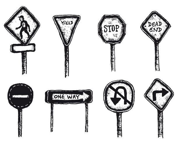 Road And Traffic Signs Set - Vector, Image