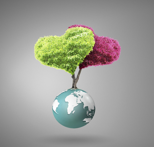 Small peaceful green planet, tree on globe
  - Фото, изображение