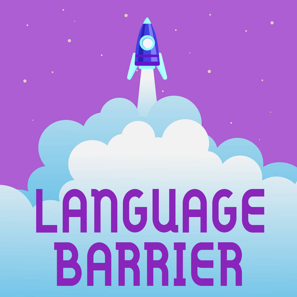 Writing displaying text Language Barrier. Business approach difficulties in communication Speaking different language Abstract Reaching Top Level, Rocket Science Presentation Designs - Фото, изображение