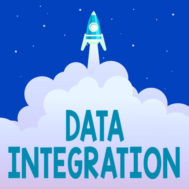 Sign displaying Data Integration. Business overview involves combining data residing in different sources Abstract Reaching Top Level, Rocket Science Presentation Designs - Фото, изображение