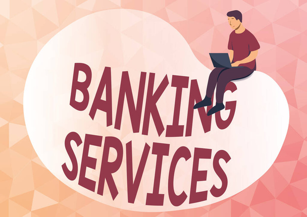 Kézírás szöveg Banki szolgáltatások. Üzleti kirakat eszközök kezelésére személyes pénzügyek és épület eszközök Absztrakt terjesztése üzenet Online, Globális kapcsolat fogalmak - Fotó, kép