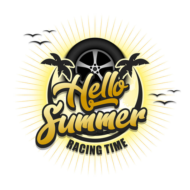 Summer race logo. Hello summer. Racing time. Pattern for design poster, logo, emblem, label, banner, icon. Race template on isolated background. Vector illustration - Vector, Imagen