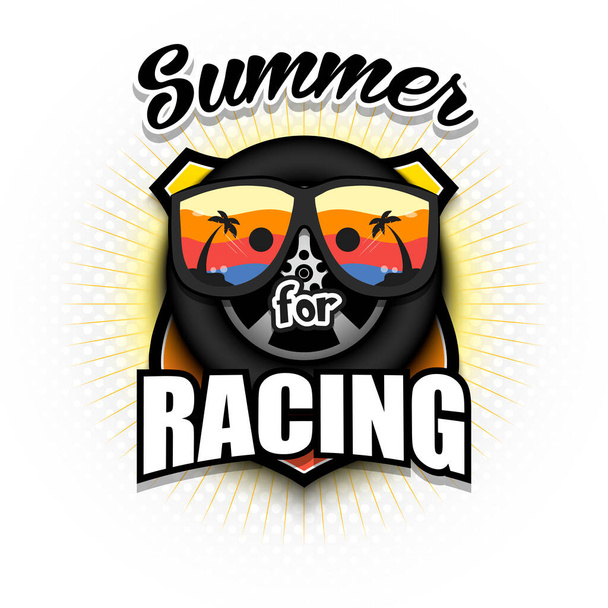 Summer races logo. Summer for racing. Pattern for design poster, logo, emblem, label, banner, icon. Race template on isolated background. Vector illustration - Vektör, Görsel