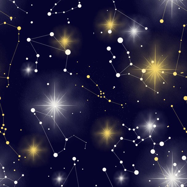 tähdet ja tähtikuviot tummalla pohjalla saumaton kuvio - Valokuva, kuva
