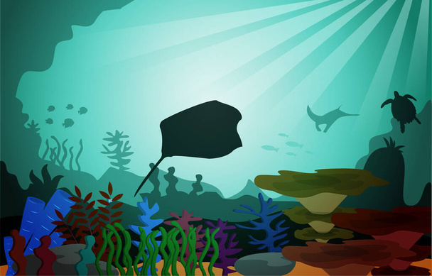 Tierwelt Fische Meer Tiere Ozean Unterwasser Aquatische Flache Illustration - Vektor, Bild