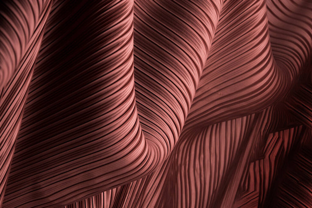 Pleat Fabric in long line drape with shadow, pleated style of textile pattern in red burgundy color put in layer design wave wallpaper, studio lighting close up background image - Zdjęcie, obraz