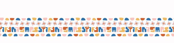 Playful matisse style cut out shape border. Seamless modern scandi collage style edging for retro kids trim. Trendy whimsical geometric kid stationery header in repeatable vector stripe. - Vector, Image