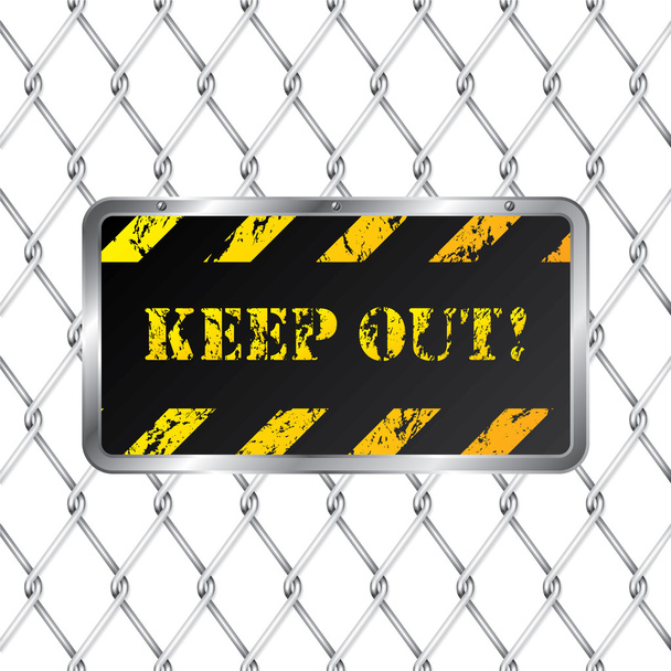 Warning plate with wired fence background - Vector, Image