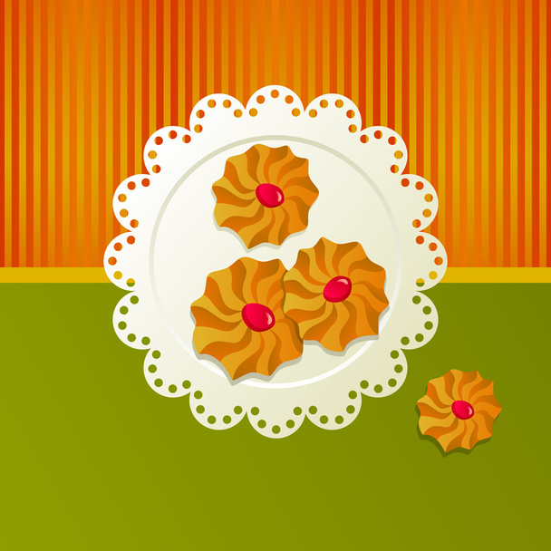 Cookies on a white napkin. - Vector, Imagen