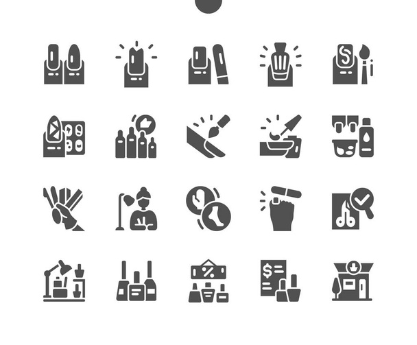 Nail polish salon. Trend manicure. Dual service. Manicurist. Female beauty, nails care. Vector Solid Icons. Simple Pictogram - Vector, Image