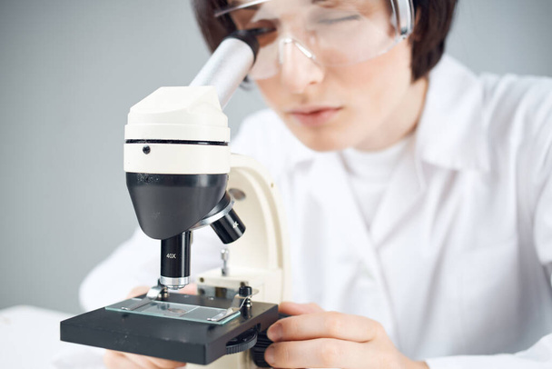 woman laboratory assistant microscope research science - Photo, Image