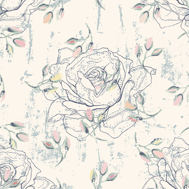 Grungy floral seamless pattern - Vector, Image