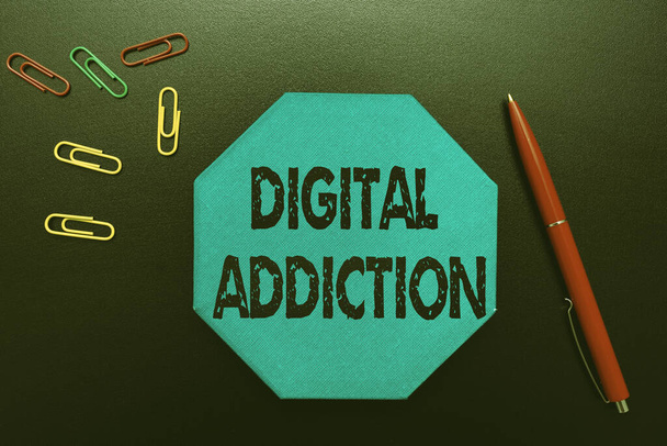 Text caption presenting Digital Addiction. Business showcase disorder that involves the obsessive use of mobile devices Thinking New Bright Ideas Renewing Creativity And Inspiration - Photo, Image