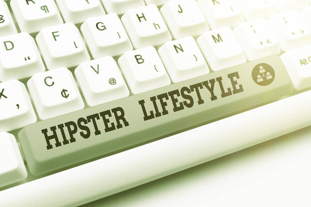 Writing displaying text Hipster Lifestyle. Business showcase choices and music interests fall outside the mainstream Abstract Typist Practicing Speed Typing, Programmer Debugging Codes - Photo, Image